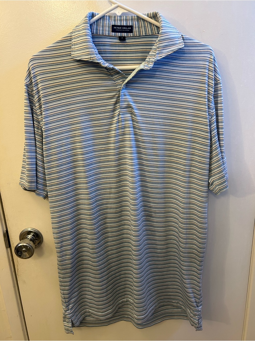 Peter Millar Light Blue & White Thin-Striped Polo